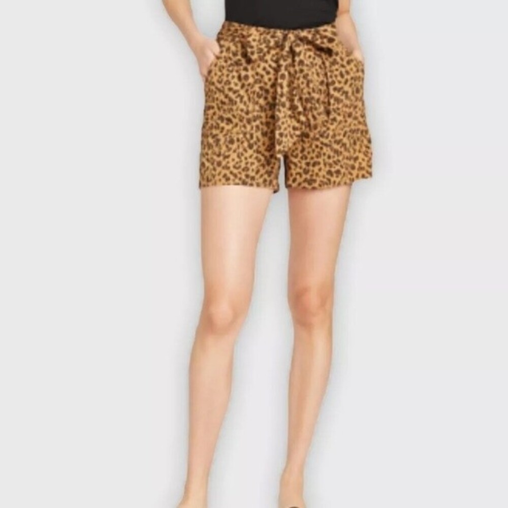 A New Day Women’s Leopard Animal Print Dressy Tie Waist Shorts Size XS